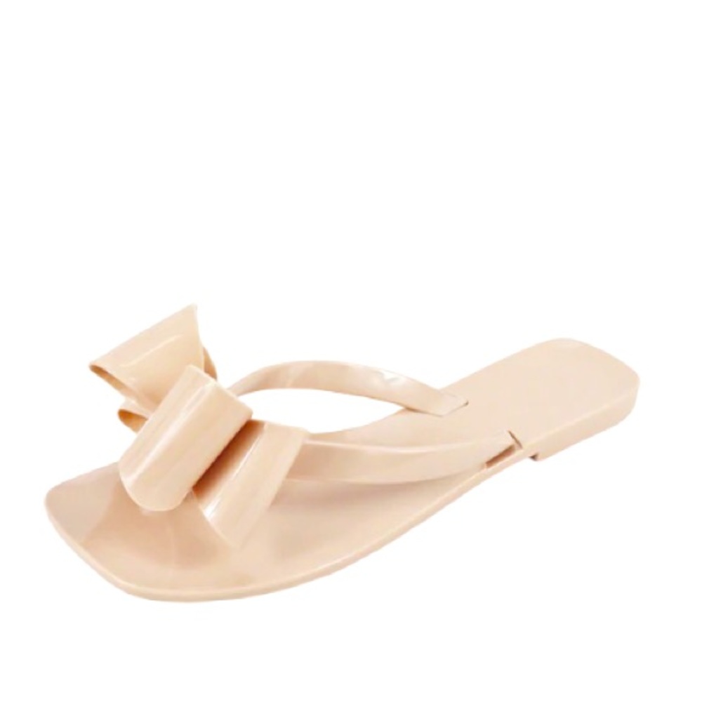 Nude Jelly Bow Slip On Flat Sandals